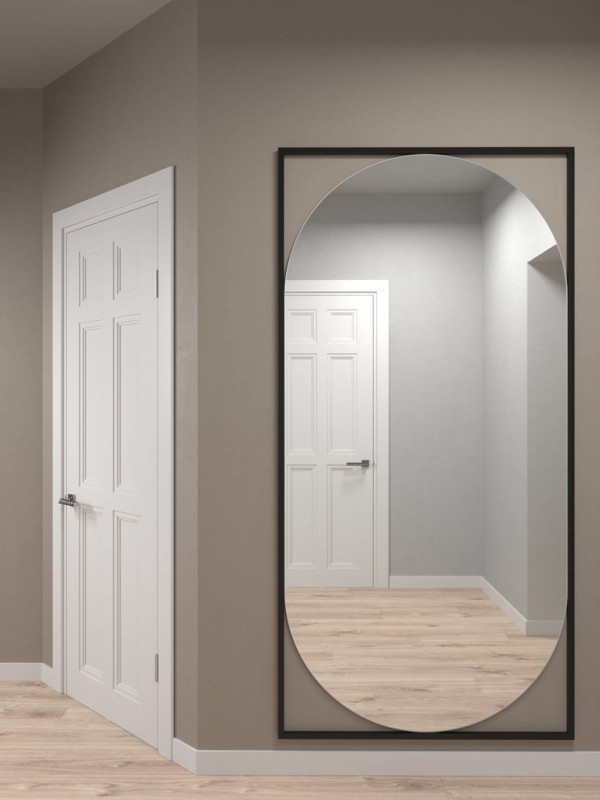 Дизайнерское настенное напольное зеркало Glass Memory Lustrous max в металлической раме черного цвета 2000*1000